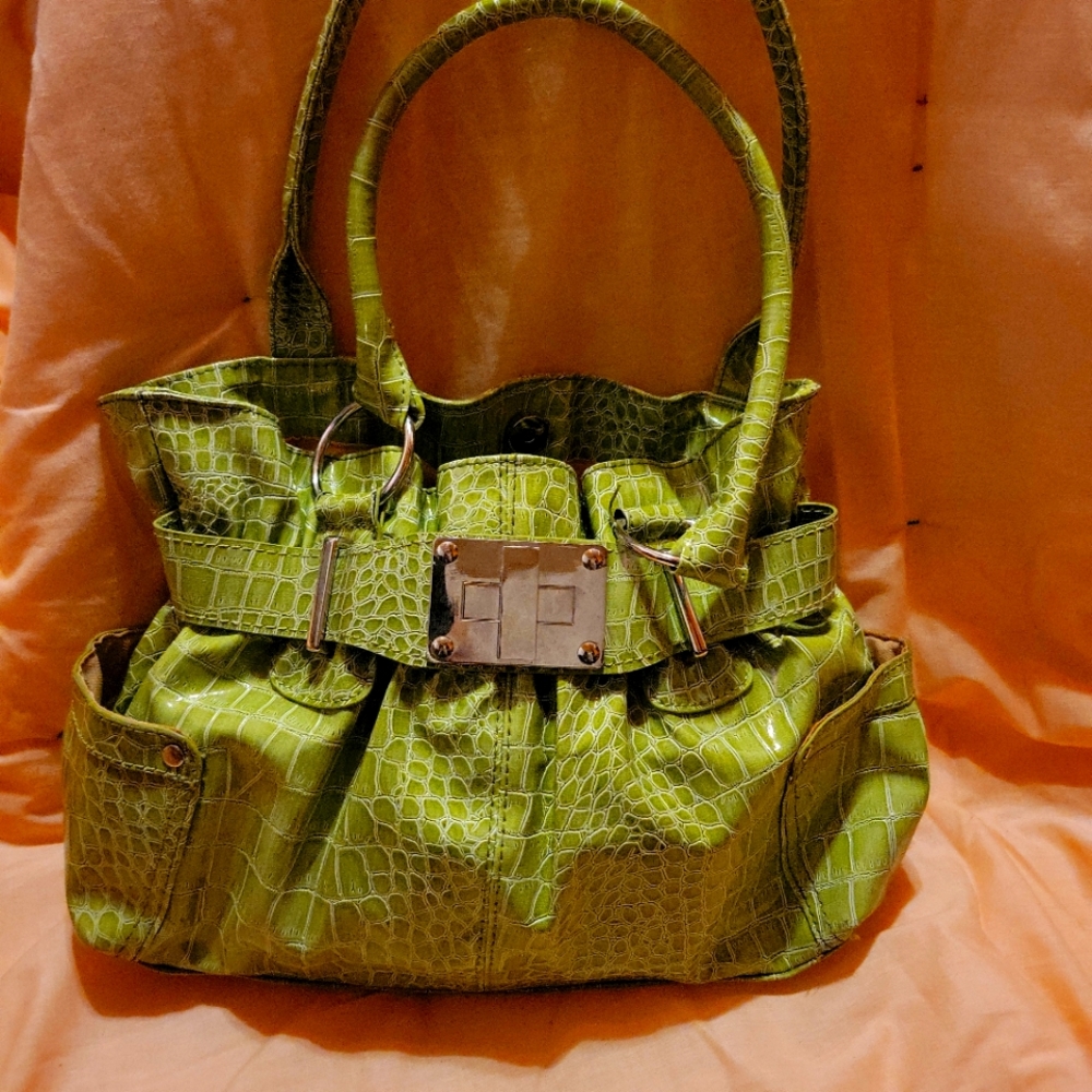 Green FAUX Croc Leather Bag